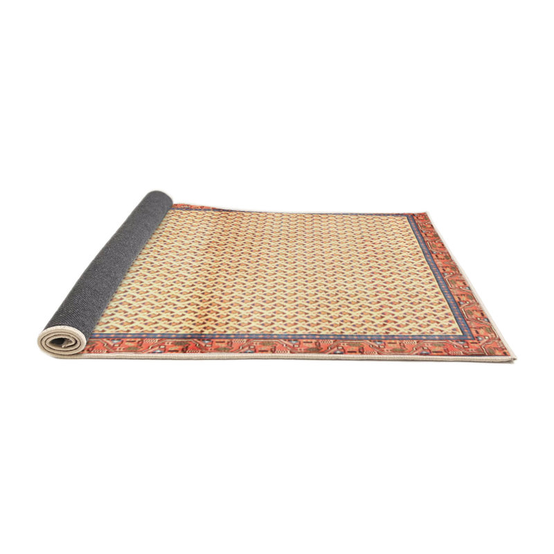 Tapis géométrique beige / rouge, Rond 7 pi