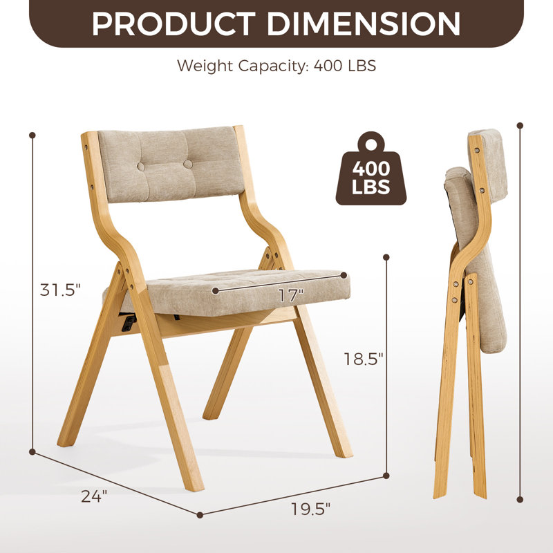 Ensemble de 2 chaises pliantes rembourrées et rembourrées S-Design Modern, Kaki / naturel, 2
