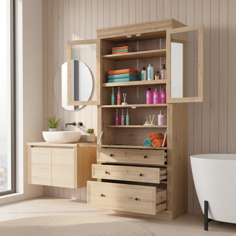 Armoire de rangement de garage autoportante 36 po avec surface de travail rabattable, prise de courant, tiroirs et tablettes réglables, rangement utilitaire de 78 po