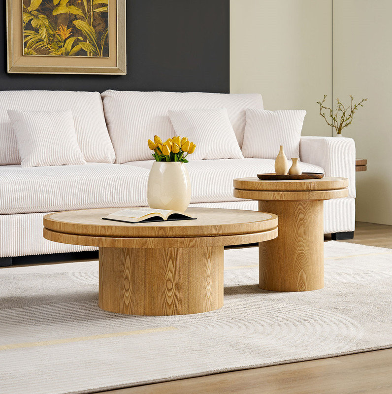 Table d'appoint ronde naturelle 19,49 po, plateau en pierre frittée avec base en panneau de fibres à densité moyenne, table d'appoint moderne pour le salon et la chambre à coucher