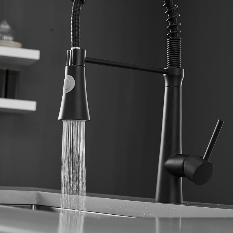 Robinet de cuisine rétractable à poignée simple, Noir