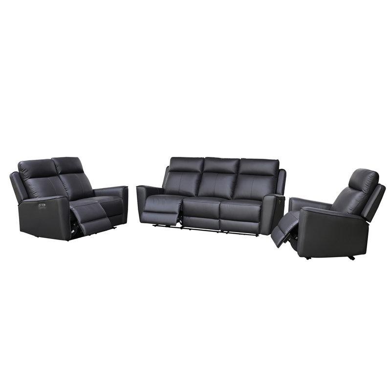 Rivington Real Leather Power Recliner 3 + 2 + 1 Sofa Set with USB Charging, Charcoal