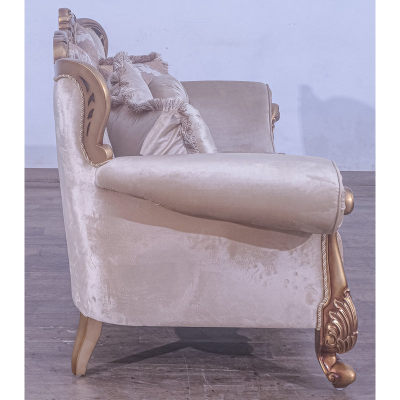 Loveseat, Brown Linen Blend, Gold