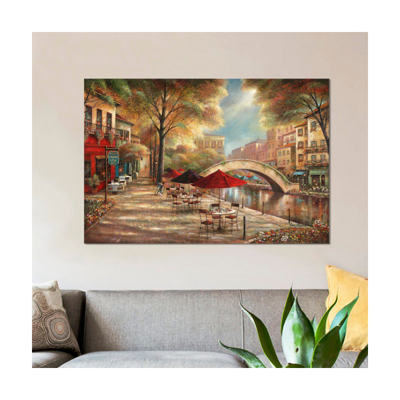 « Riverwalk Charm », reproduction d'art sur toile, H 40 po x l 60 po x p 1,5 po, Pas de tapis, Toile tendue