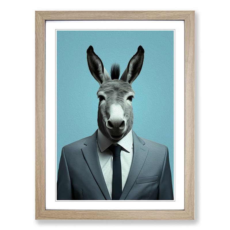 Donkey Minimalism No.2 - Single Picture Frame Print on Wood, Oak, 34cm H x 25cm W x 2cm D