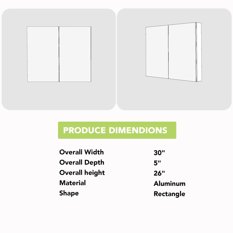 30 In. W X 26 In. H Rectangular Aluminum Medicine Cabinet With Mirror