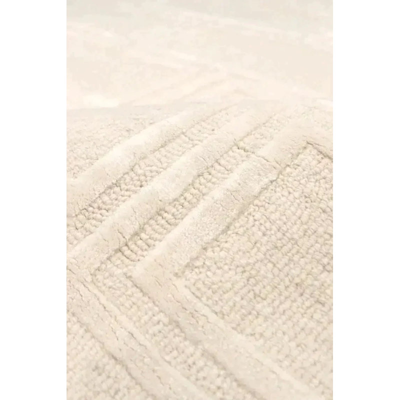 Geometric Handmade Hand Tufted Rectangle 7'9" x 9'9" Wool/Cotton Area Rug in Ivory, Rectangle 5' x 8'