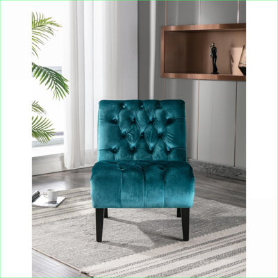 Chaise d'appoint COOLMORE en velours pour adultes avec accoudoirs rembourrés avec pieds en bois pour le bureau de la chambre à coucher (velours bleu sarcelle)