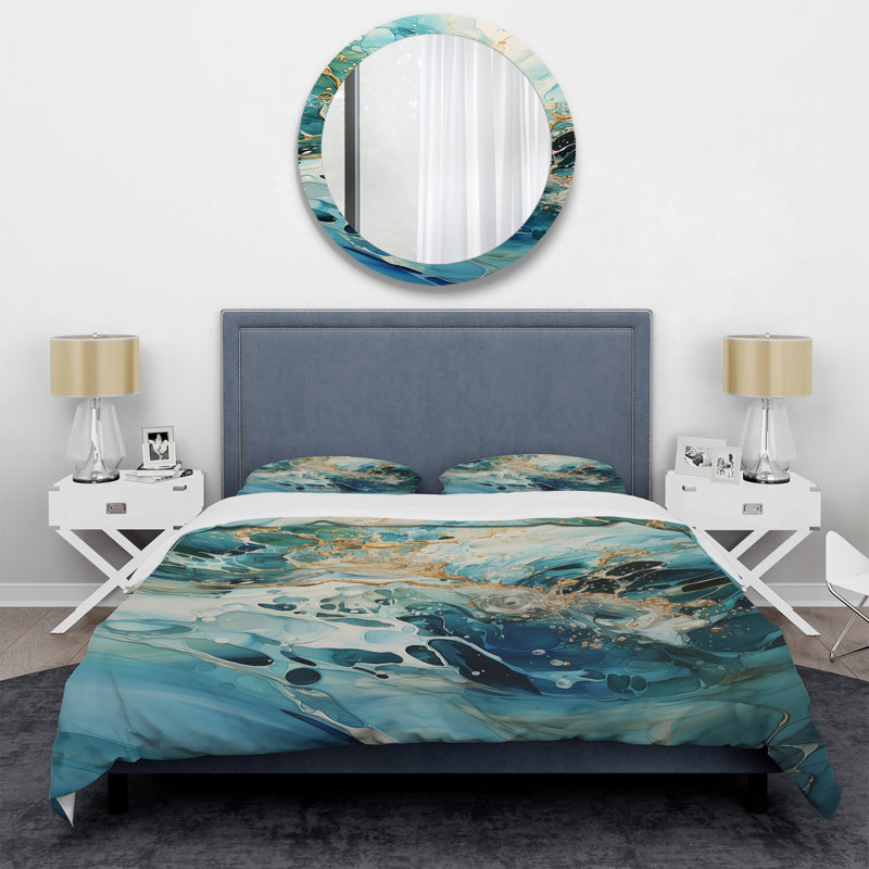 Ensemble de housse de couette Aqua Dream Rush Flow 2 - Abstract Collages, Housse de couette pour très grand lit