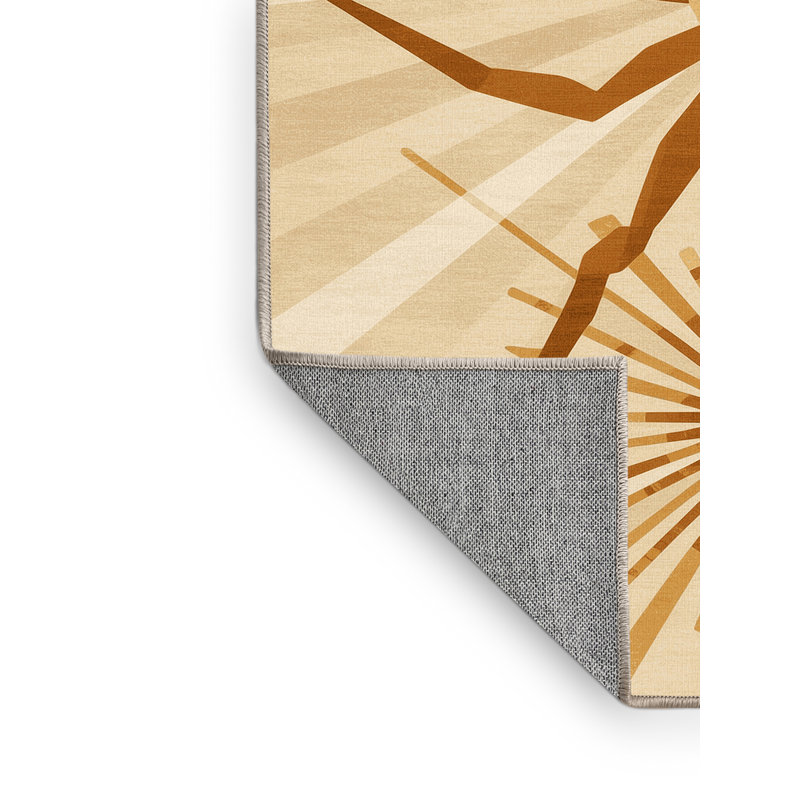 Tapis beige lavable à la machine Pavnesh Mid-Century Starburst Camel, 7 x 9