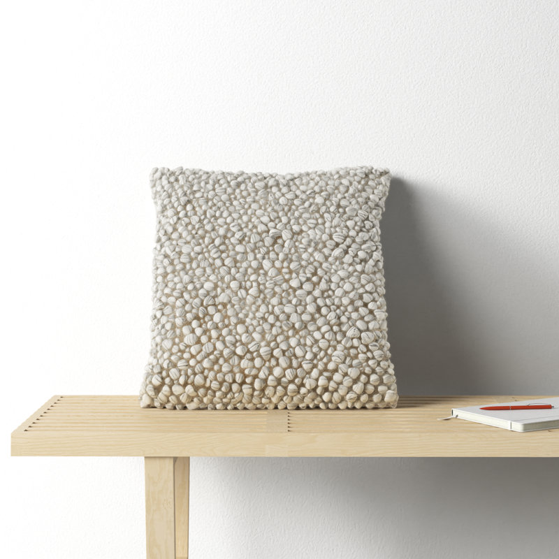 Upson Embroidered Wool Blend Throw Pillow, Light Gray, Polyester