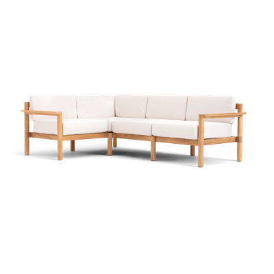Canapé modulaire d'extérieur en teck 4 pièces Haven avec coussins Sunbrella et accoudoirs en bois