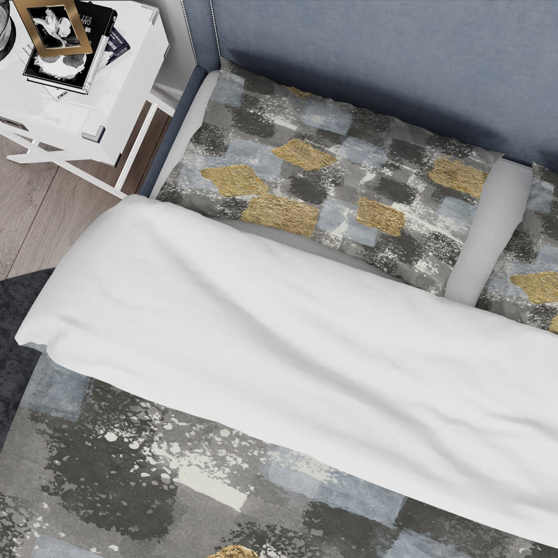 Gold Glamour Squares II - Ensemble de housse de couette moderne et transitionnel - Microfibre de polyester