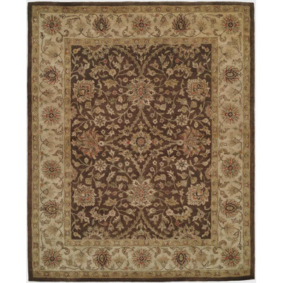 Hand Tufted Jaipur Wool Rug 5x8, Brown Floral Area Rug, Handmade Traditional Indian Carpet, Elegant Botanical Wool Rug