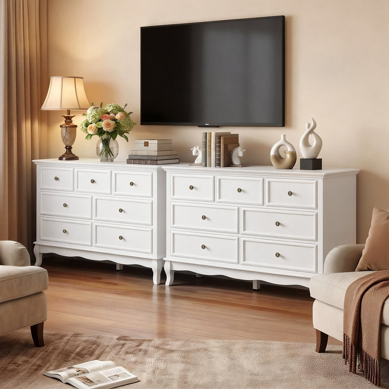 Blane 53.1" W 7 - Drawer Dresser，Solid Wood Legs, White