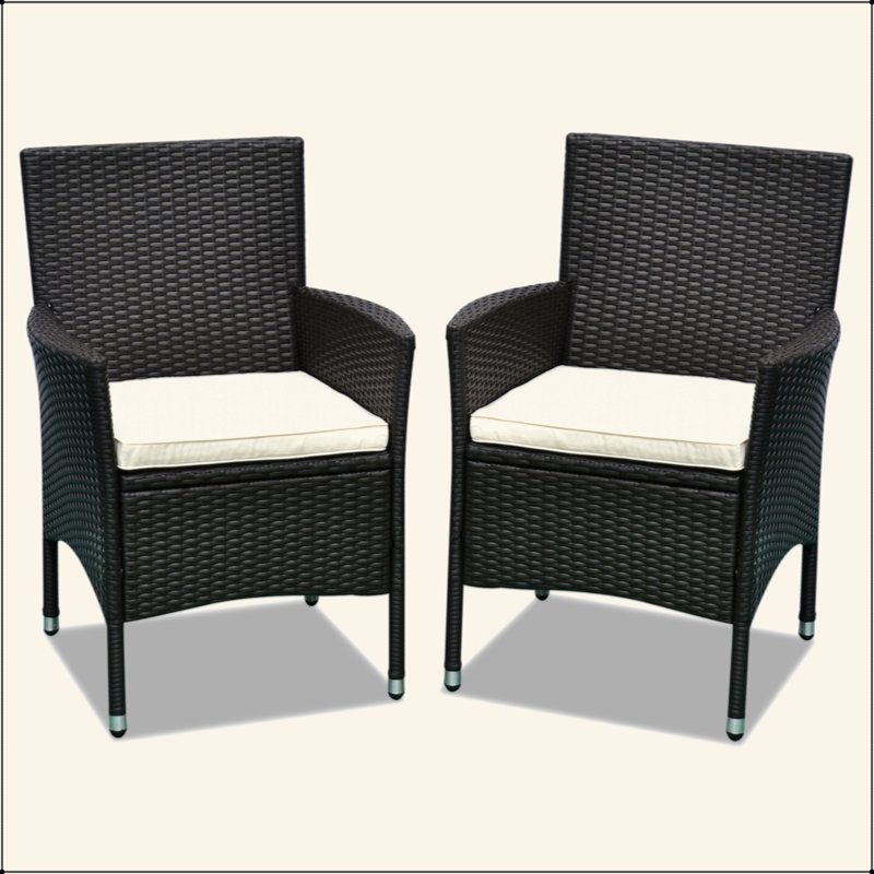 2 chaises de salle à manger en rotin et osier avec coussins et pieds antidérapants, ensemble de chaises de patio empilables pour la cour, le jardin et la pelouse