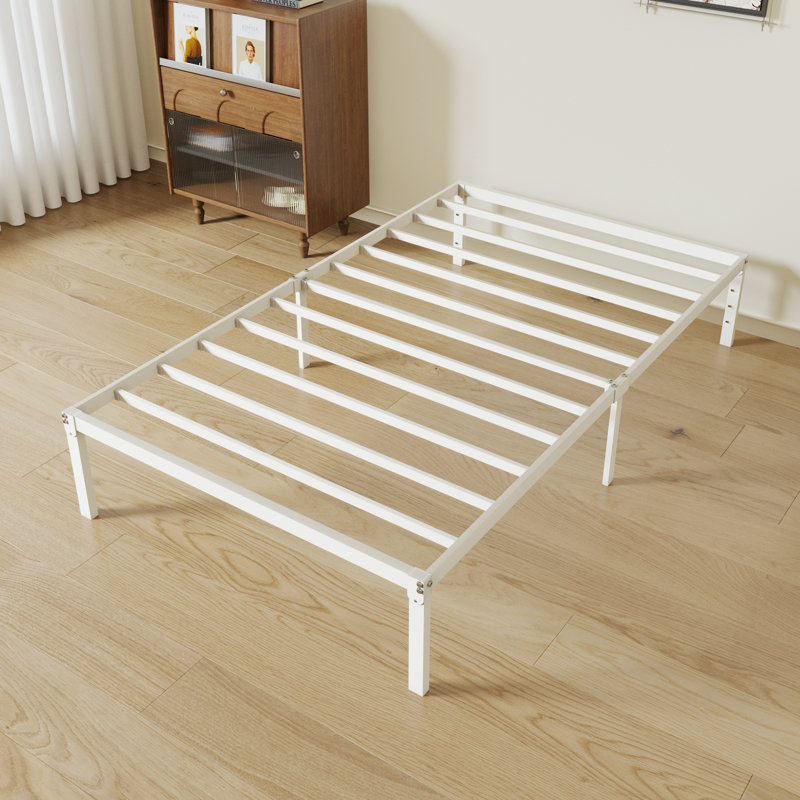 Base de lit plateforme en métal 14 po avec espace de rangement, Lit simple, Blanc, 14"