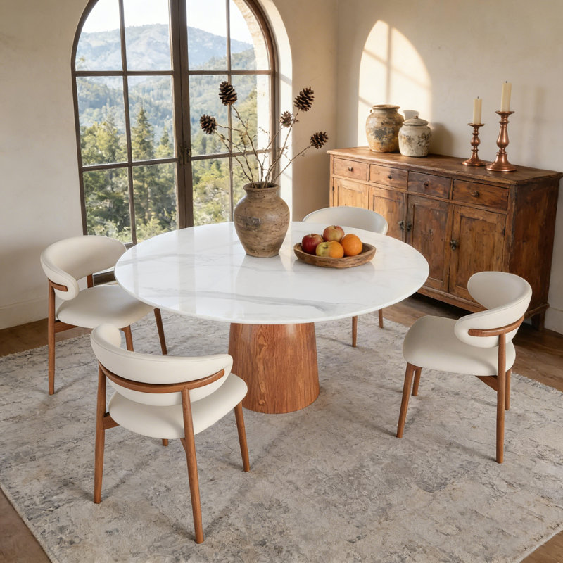 Ensemble de salle à manger 5 pièces avec 4 chaises rembourrées, Blanc, H 29,52 po x l 53,15 po x P 53,15 po