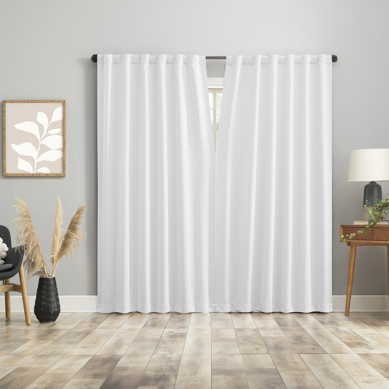 White 84" Polyester Blackout Back Tab Curtain Panel Pair