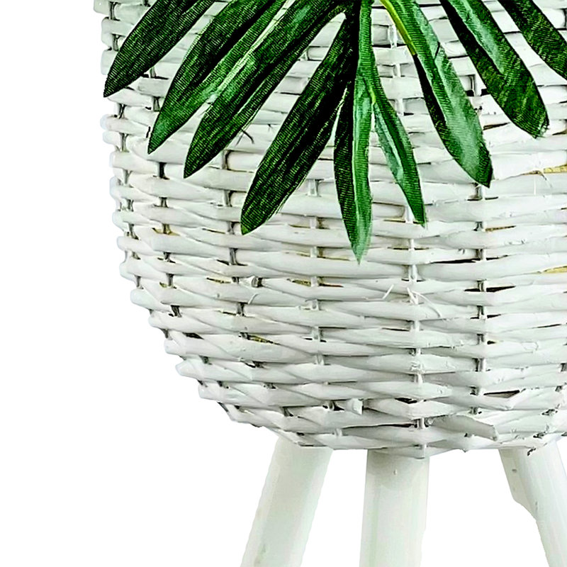Antonella 30'' Faux Palm Plant in Wicker/Rattan Basket, White
