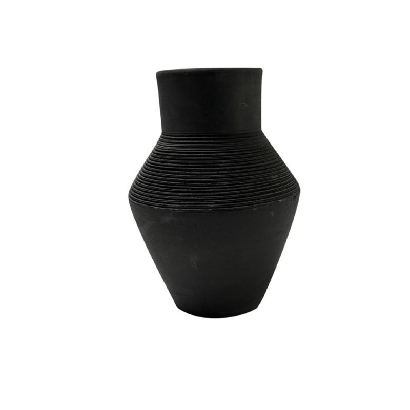 Terracotta Vase Natural H 8.7" & Dia 6.1", Black 