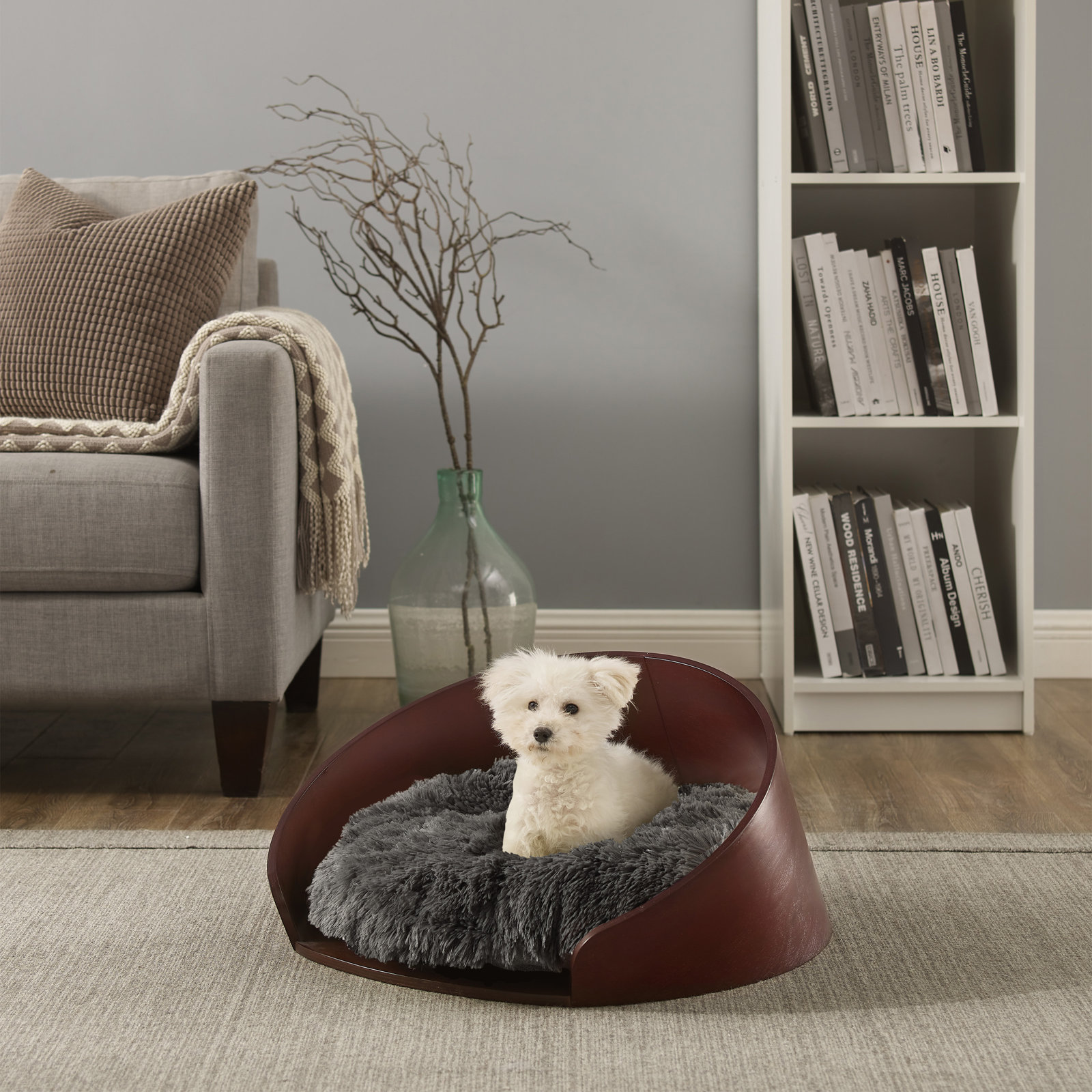 Kuai Faux Fur Pet Bed, Dark Brown
