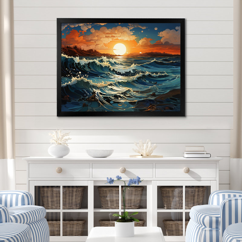 Coastal Shimmering Tides, reproduction d'art sur toile, Cadre photo noir, H 16 po x l 32 po x P 1 po