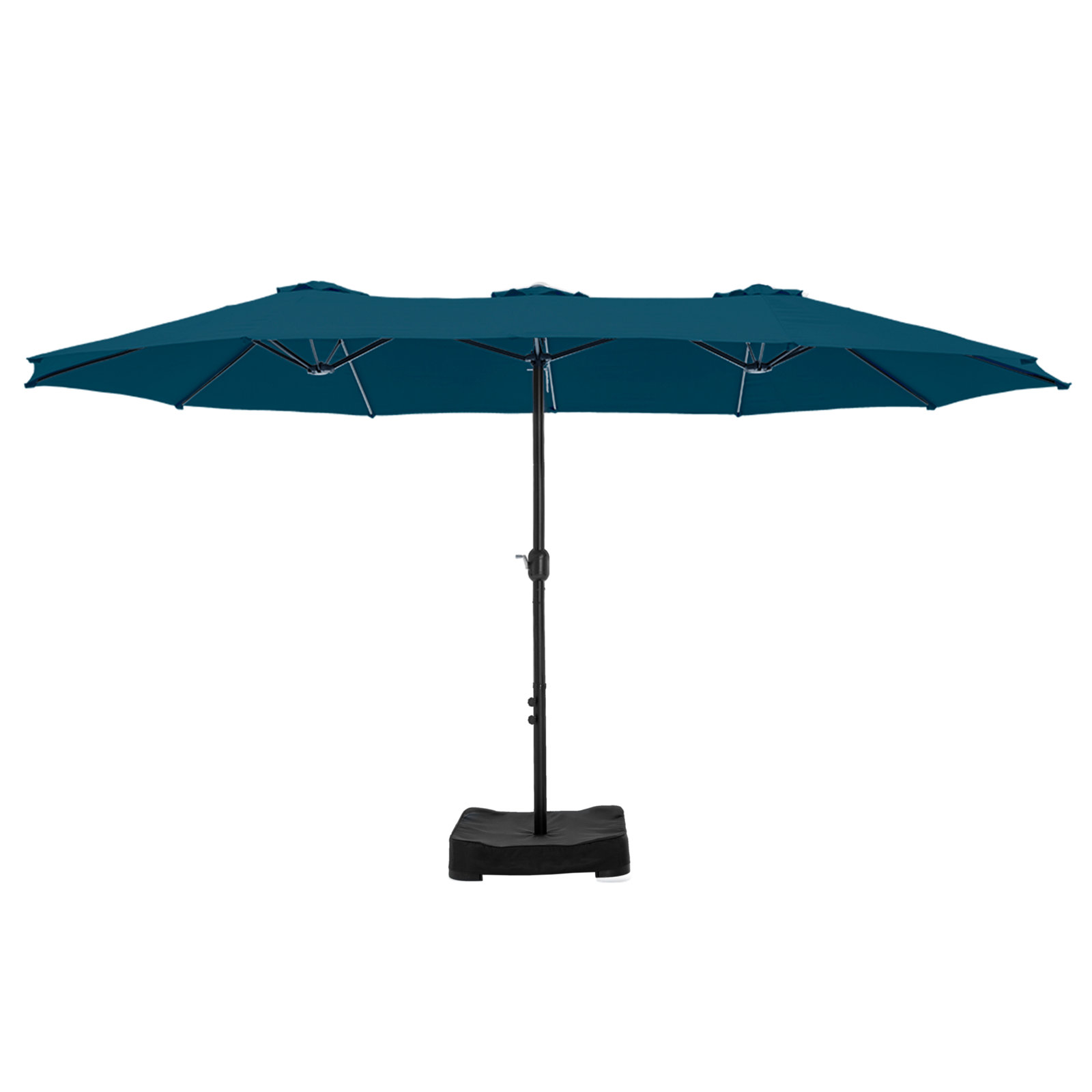 Nyasia 15 ft. x 9 ft. Rectangular Market Umbrella with Base, Cerulean