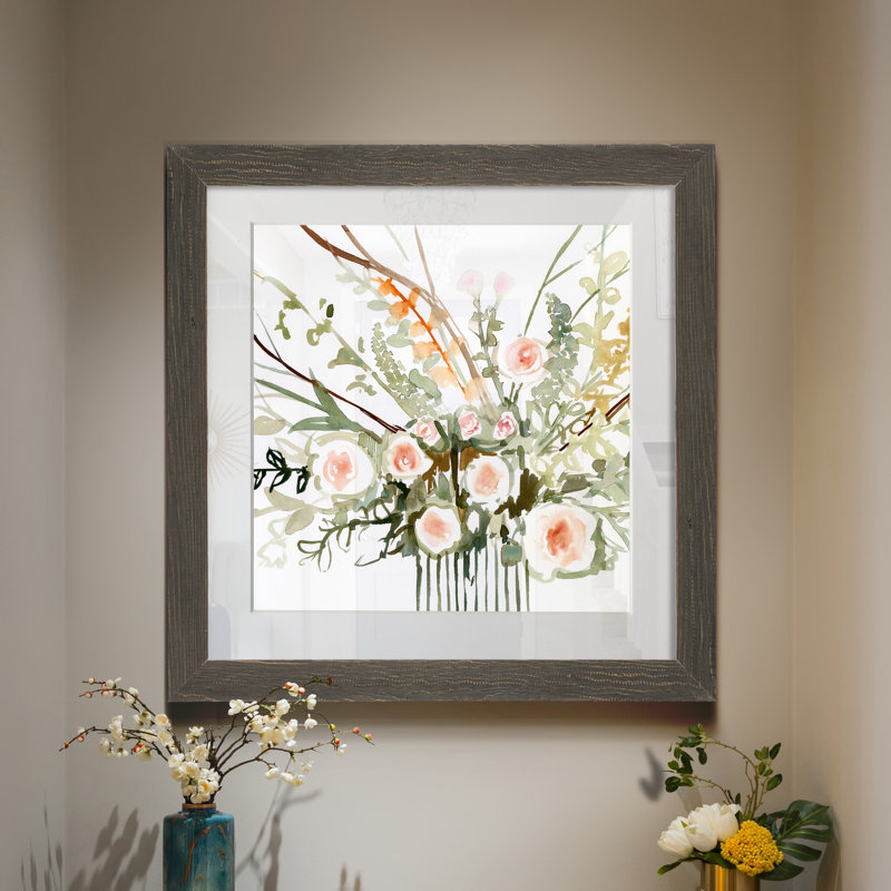 " Foraged Flowers II ", 21" H x 21" W x 1" D, Gray Framed Paper