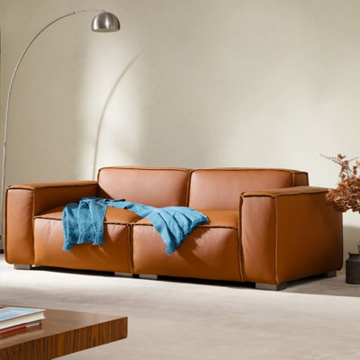 Orange Genuine Leather Modular Sofa cushion couch