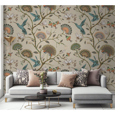 Floral Vintage Flower Hummingbird Removable Wallpaper