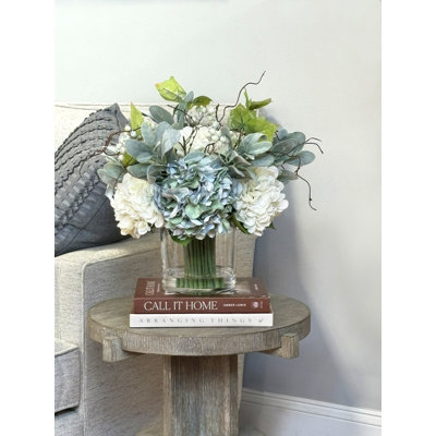 Floral Arrangement with Hydrangeas, Lamb's Ear, and Curly Willow