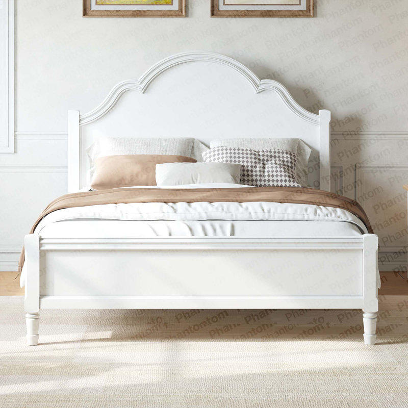 Grand lit plateforme en bois avec tête de lit et pied de lit, blanc (heure d’arrivée prévue: 7,7), Blanc, Grand lit