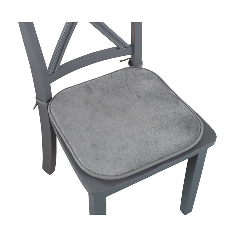 Memory Foam Chair Cushion - Indoor/Outdoor Square Plush Chair Pad with Ties and PVC Dot Backing, Gray