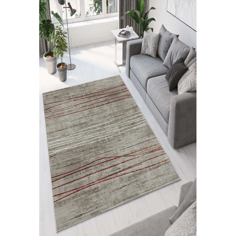 Premium Grey Area Rug (5.2 x 7.5 Feet), 100% Polyester, 650 g/m² | Antibacterial, Digital Print, Eco-Friendly | Non-Slip PVC Dot Underside, Machine Washable | Perfect for Living Room, Bedroom & Home Decor