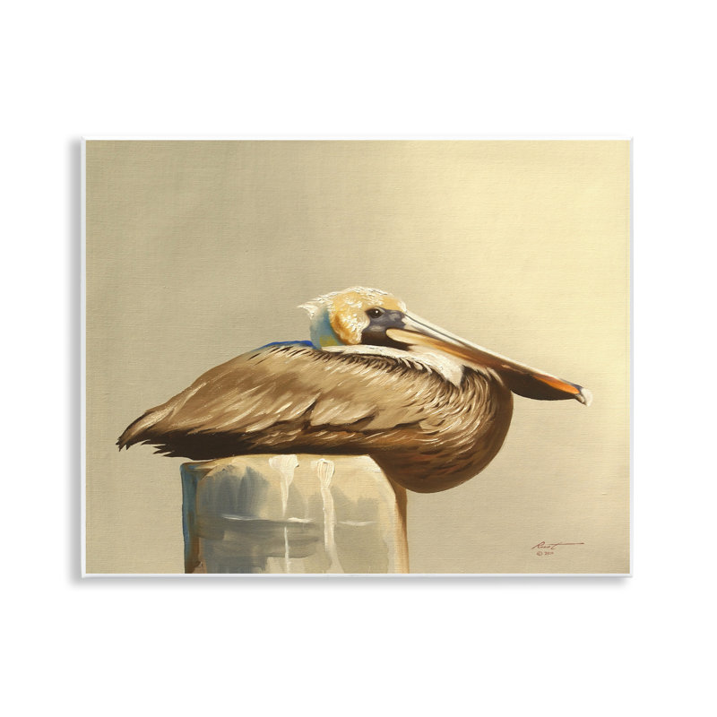 Pélican reposant sur un quai, art mural par D. Rust