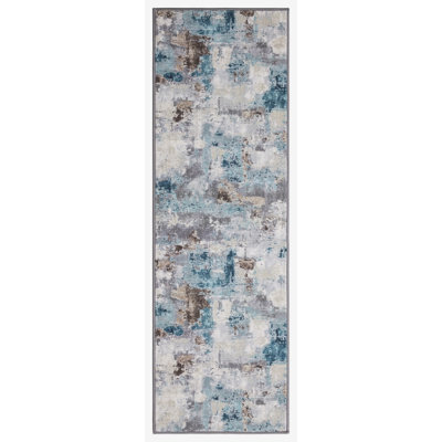 Lyanne Washable Non-Slip Blue Area Rug