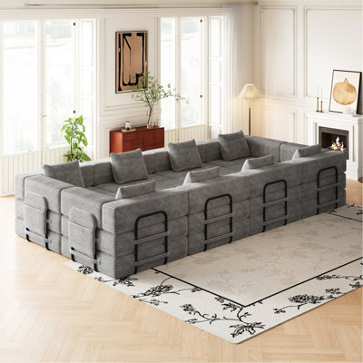 Canapé-lit pliant 8 places, canapé en velours côtelé avec poches et coussins de rangement latéraux, canapé-lit pliant confortable pour le salon, la chambre à coucher et le bureau, canapé moquette.