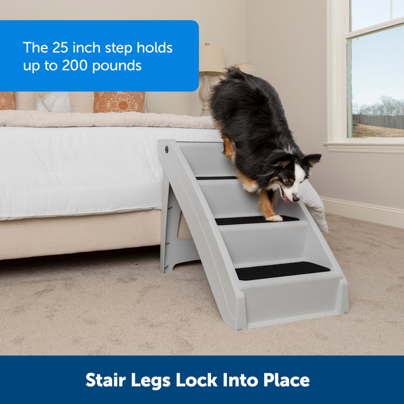 Gray Folding Pet Steps with Non-Slip Pads and Siderails