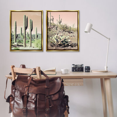 «Saguaro Cactus Desertscape», ensemble de 2 toiles flottantes encadrées par Susan Bryant