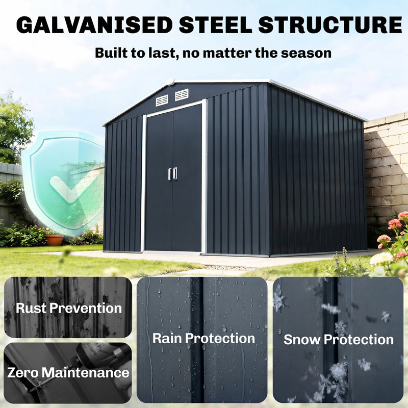 9 ft. W x 6 ft. D Metal Garden Shed, Grey