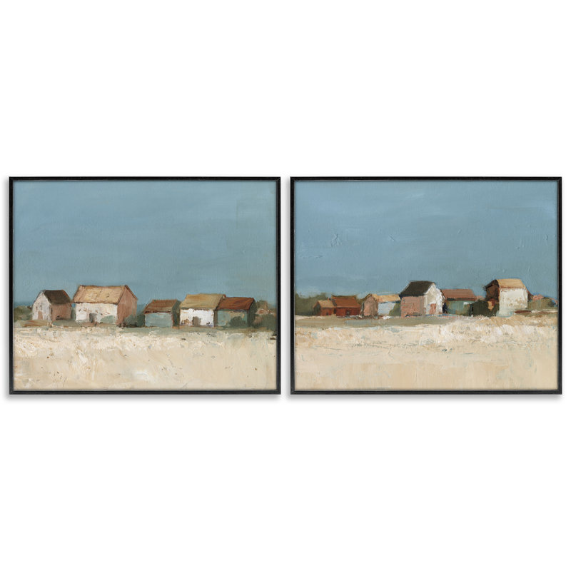  Ensemble de 2 giclées Country House in Distance par Ethan Harper, H 16 po x l 20 po, Giclée encadrée noir minuit
