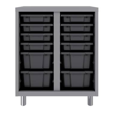 Space Solutions Bin Storage Cabinet with 16 plastic tote bins, Mobile, 36 x  30 x 18, Platinum/Blue Tool Boxes & Organizers 