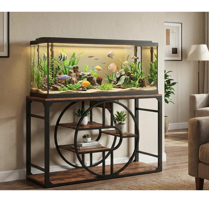 Support d'aquarium en métal de 55 à 75 gallons avec prises de courant, rangement pour aquariums de poissons / reptiles