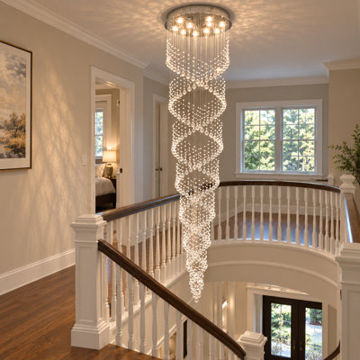Lustre en spirale moderne en cristal, plafonnier d'escalier 9 lumières GU10, l 23,6 po x H 98,3 po pour vestibule, entrée, plafond haut