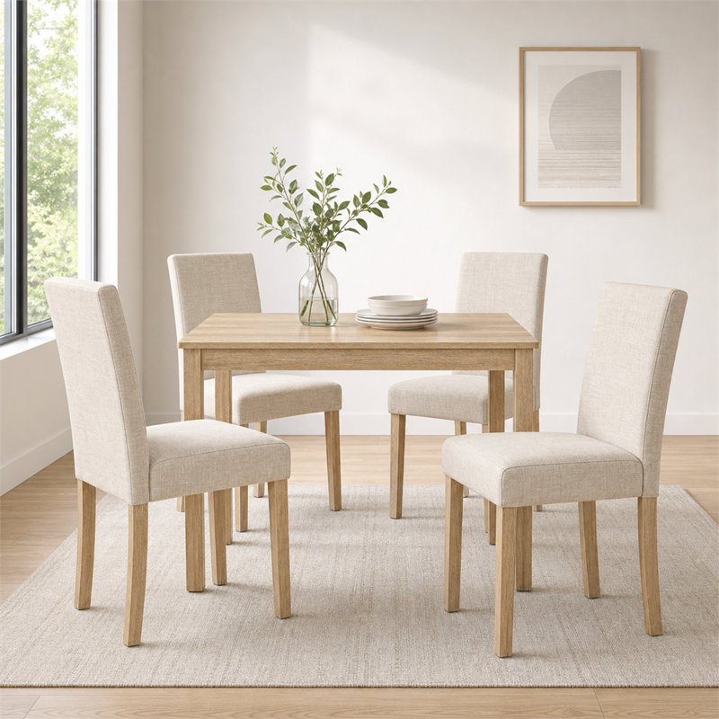 Ensemble de salle à manger 5 pièces comprenant 4 chaises, une table en bois pour 4 personnes, convient à la cuisine et à la salle à manger, finition chêne clair