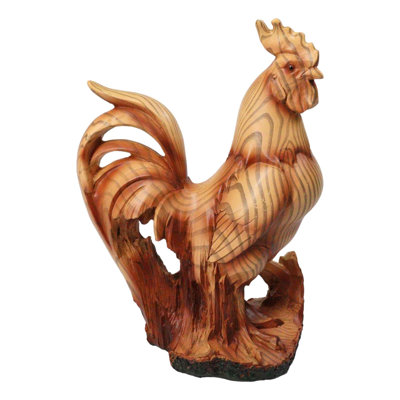 Rustic Farmhouse Rooster Figurine Faux Wood Carved Look Decorative Chicken