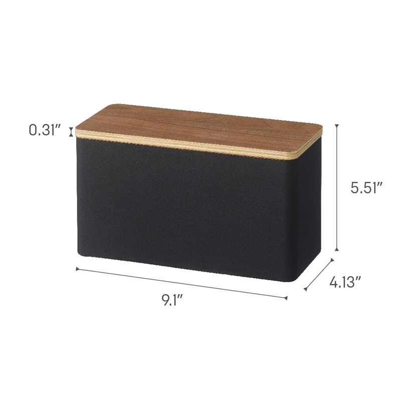 Black Steel and Wood Lidded Countertop Organizer