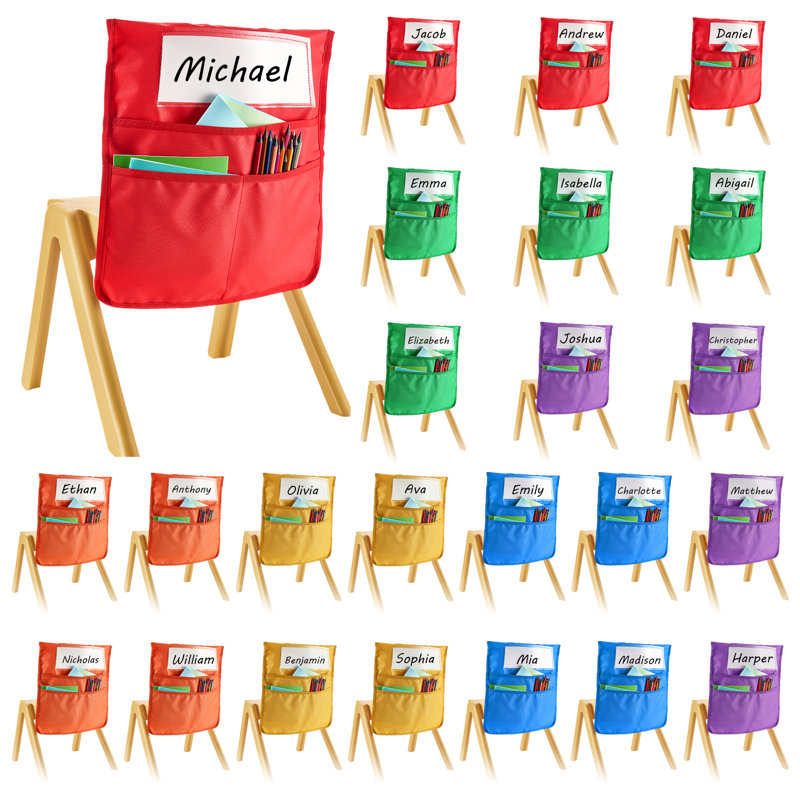 Chair Pockets for Classroom 24 Pack Seat Pocket with Name Tag 6 Colours