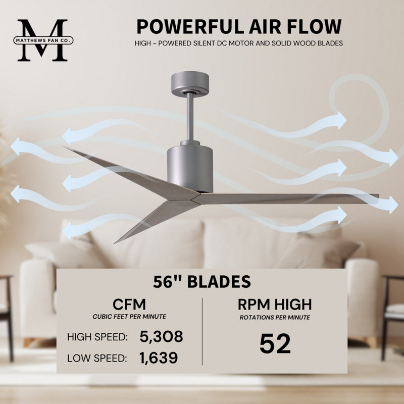 Eliza Outdoor Downrod Ceiling Fan, Brushed Nickel, Gray Ash Tone